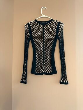 rag & bone Black Open-Weave Long Sleeve Top
